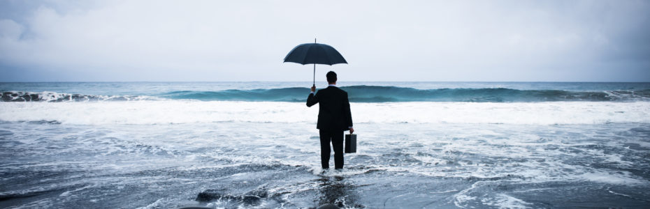 Lonely Businessman Alone in the Beach